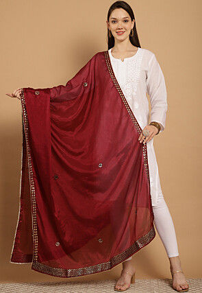 Gota Embellished Chinon Crepe Dupatta in Maroon