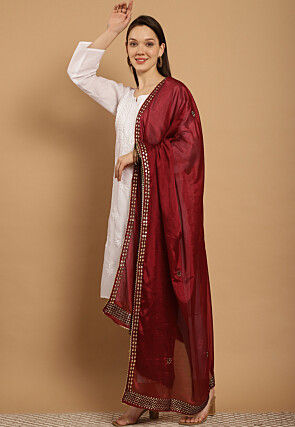 Gota Embellished Chinon Crepe Dupatta in Maroon
