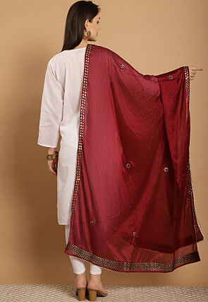Gota Embellished Chinon Crepe Dupatta in Maroon