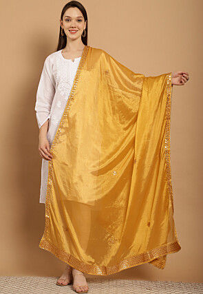 Gota Embellished Chinon Crepe Dupatta in Mustard