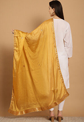 Gota Embellished Chinon Crepe Dupatta in Mustard