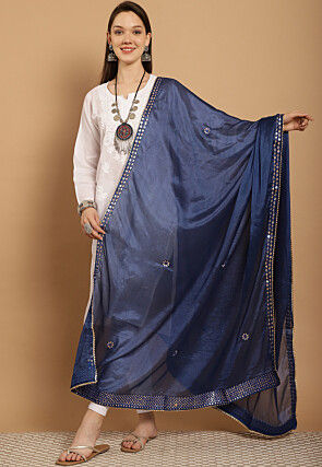 Gota Embellished Chinon Crepe Dupatta in Navy Blue