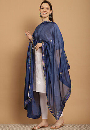 Gota Embellished Chinon Crepe Dupatta in Navy Blue
