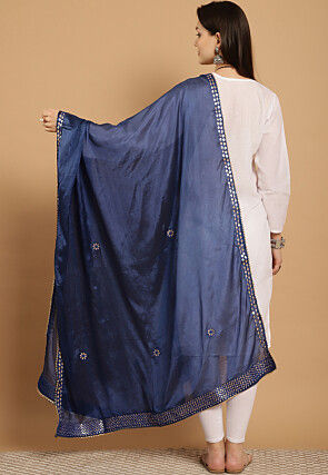 Gota Embellished Chinon Crepe Dupatta in Navy Blue