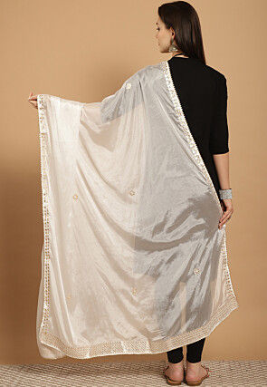 Gota Embellished Chinon Crepe Dupatta in Off White