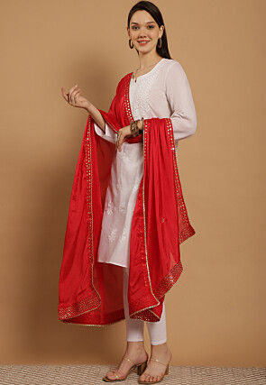 Gota Embellished Chinon Crepe Dupatta in Red