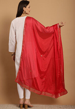 Gota Embellished Chinon Crepe Dupatta in Red