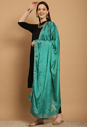 Gota Embellished Chinon Crepe Dupatta in Teal Green