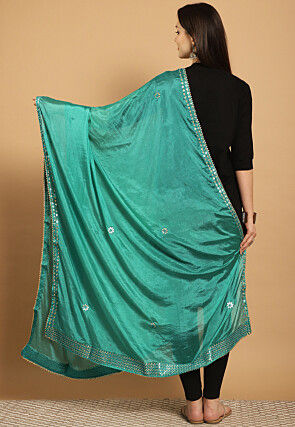 Gota Embellished Chinon Crepe Dupatta in Teal Green