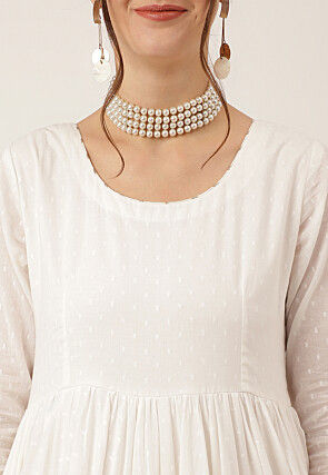 Gota Embellished Cotton Anarkali Suit in Off White