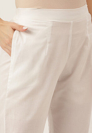 Gota Embellished Cotton Anarkali Suit in Off White