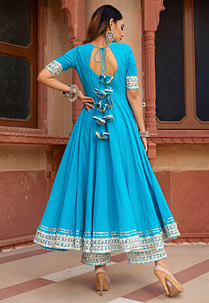 Gota Embellished Cotton Anarkali Suit in Sky Blue