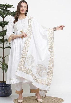Gota Embellished Cotton Pakistani Suit in White