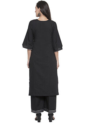 Gota Embellished Cotton Rayon Pakistani Suit in Black