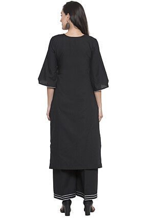 Gota Embellished Cotton Rayon Straight Kurta in Black