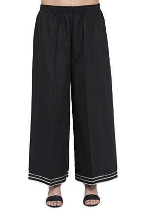 Gota Embellished Cotton Rayon Straight Kurta Set in Black