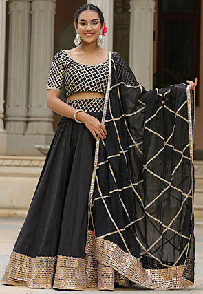 Gota Embellished Cotton Silk Lehenga in Black