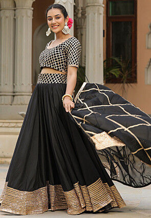 Gota Embellished Cotton Silk Lehenga in Black