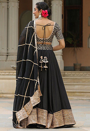 Gota Embellished Cotton Silk Lehenga in Black