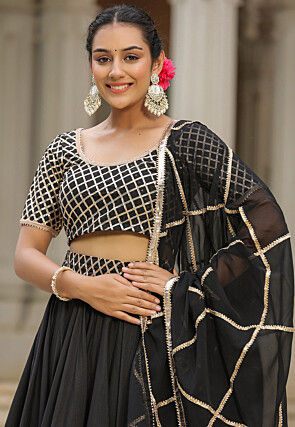 Gota Embellished Cotton Silk Lehenga in Black