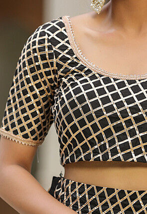 Gota Embellished Cotton Silk Lehenga in Black