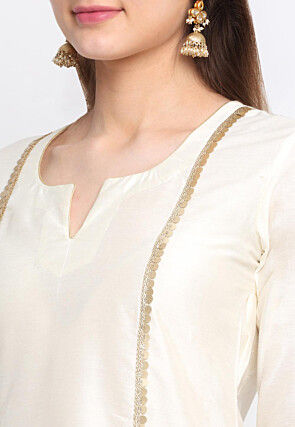 Gota Embellished Cotton Silk Pakistani Suit in Off White