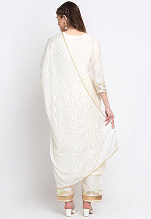 Gota Embellished Cotton Silk Pakistani Suit in Off White