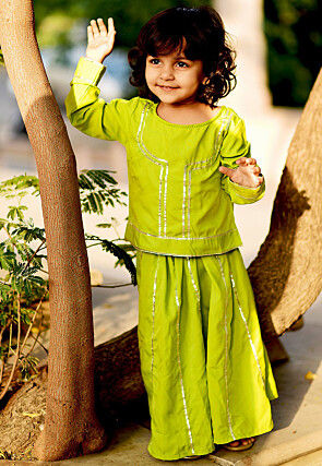 Gota Embellished Cotton Top Set in Light Green