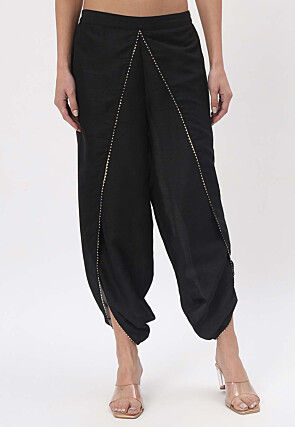 Gota Embellished Dupion Silk Dhoti Pant in Black