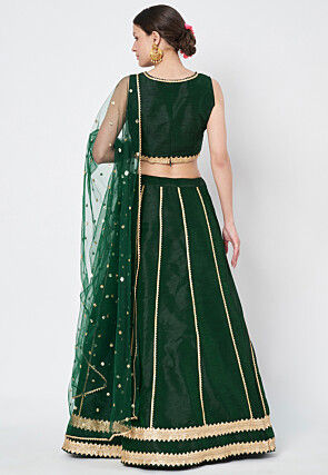 Gota Embellished Dupion Silk Lehenga in Dark Green