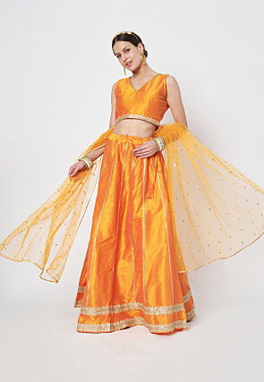 Gota Embellished Dupion Silk Lehenga in Orange