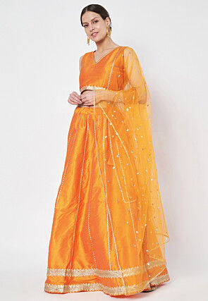 Gota Embellished Dupion Silk Lehenga in Orange