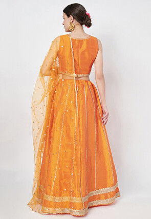Gota Embellished Dupion Silk Lehenga in Orange