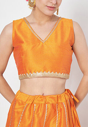Gota Embellished Dupion Silk Lehenga in Orange