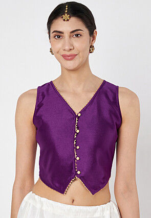 Gota Embellished Dupion Silk Top in Purple