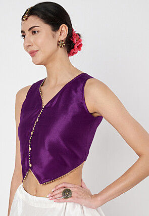 Gota Embellished Dupion Silk Top in Purple