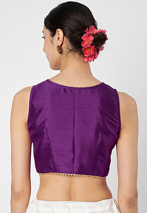 Gota Embellished Dupion Silk Top in Purple