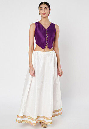 Gota Embellished Dupion Silk Top in Purple