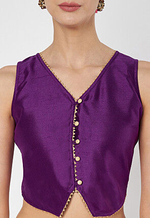 Gota Embellished Dupion Silk Top in Purple