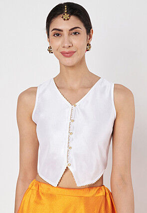 Gota Embellished Dupion Silk Top in White