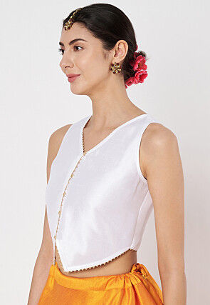 Gota Embellished Dupion Silk Top in White