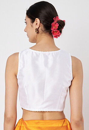 Gota Embellished Dupion Silk Top in White