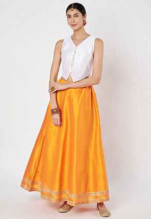 Gota Embellished Dupion Silk Top in White