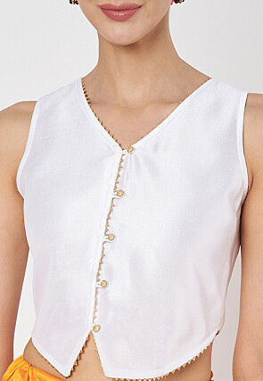 Gota Embellished Dupion Silk Top in White
