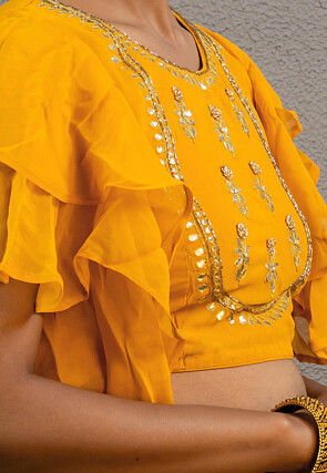 Gota Embellished Georgette Blouse in Mustard