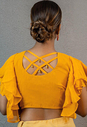 Gota Embellished Georgette Blouse in Mustard
