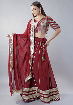 Gota Embellished Georgette Lehenga in Maroon