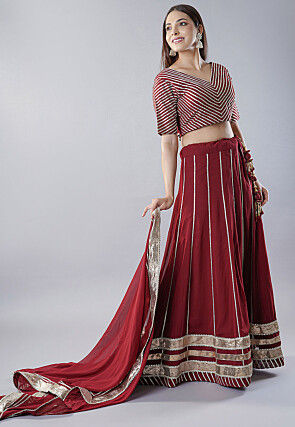 Gota Embellished Georgette Lehenga in Maroon