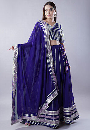 Gota Embellished Georgette Lehenga in Navy Blue