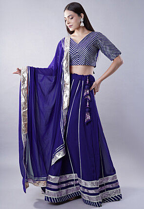 Gota Embellished Georgette Lehenga in Navy Blue